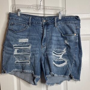 Judy Blue Distressed Light Blue Denim Shorts